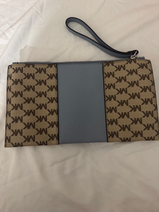 Michael Kors Blue and Brown MK Logo Wristlet - Picture 2 of 4